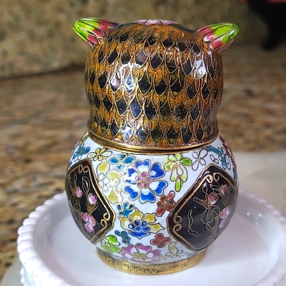 Vintage Cloisonne Owl Trinket Box - Picture 3 of 6